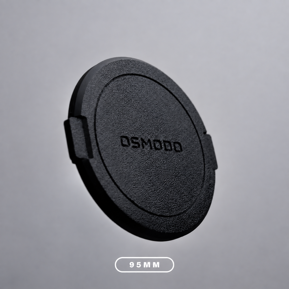 Black OSMODO Lens Cap with a 95mm size label, for the OSMODO 2 adapter with a 95mm filter opening.
