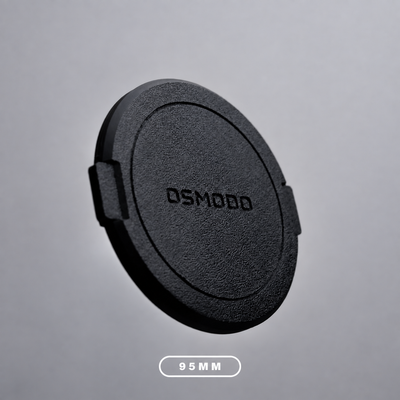 Black OSMODO Lens Cap with a 95mm size label, for the OSMODO 2 adapter with a 95mm filter opening.